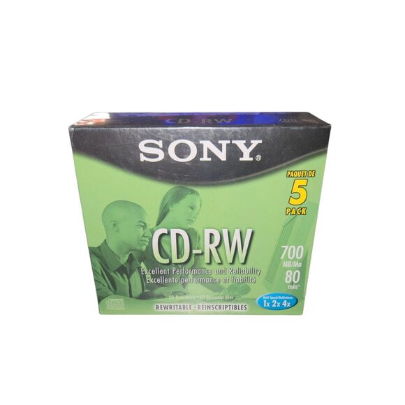 New & Sealed! Sony CD-RW 5 Pack Blank Discs 700MB 80Min Rewritable 5CDRW700L - Picture 1 of 4